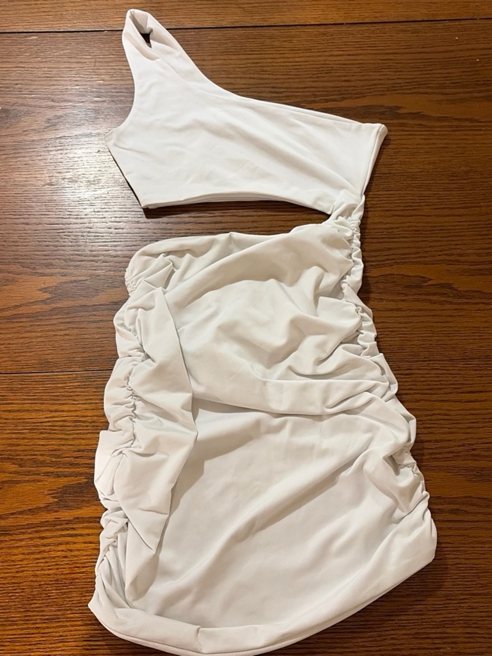 One-Shoulder White Ruched Mini Dress